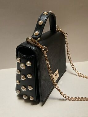 Kate Spade Pearl-Stud Chain Black Crossbody Bag Serrano Place Pearl Maisie MINI